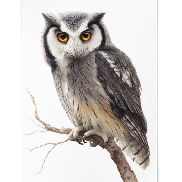 Watercolor Northern White-Faced Owl Portrait Wall Art Print Poster, Unframed - Picture 2 of 6